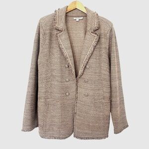 NWT Chico’s Cardigan Sweater Tweed Jacket Blazer Taupe Metallic XL (Sz 3) Fringe